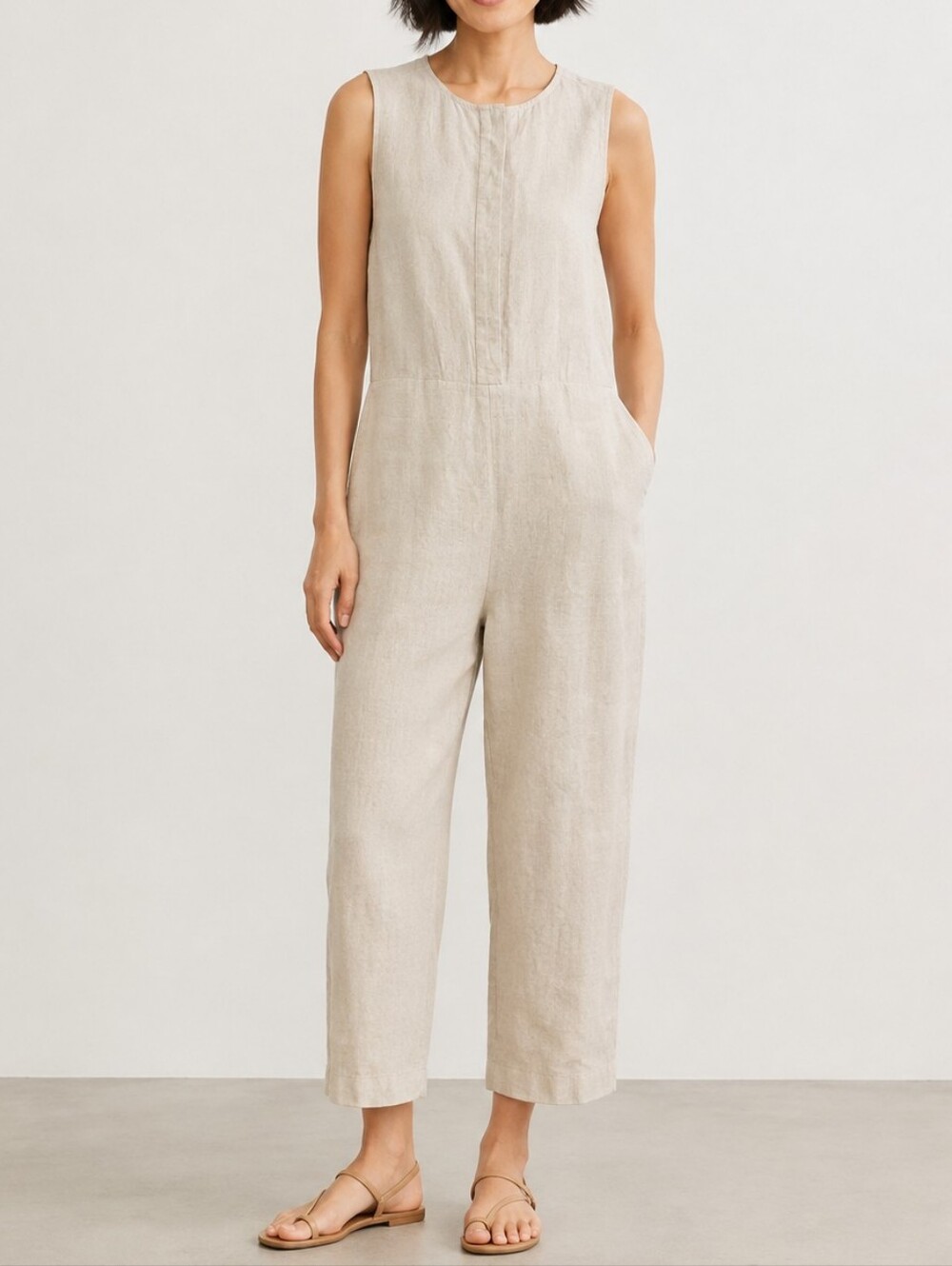 Eileen Fisher Organic Linen Jumpsuit XS Petite Natural